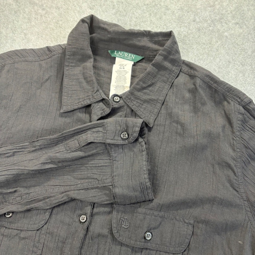 Lauren Ralph Lauren Black Crinkle Cotton Blend Long Sleeve Shirt Women's L NWT - Picture 6 of 12